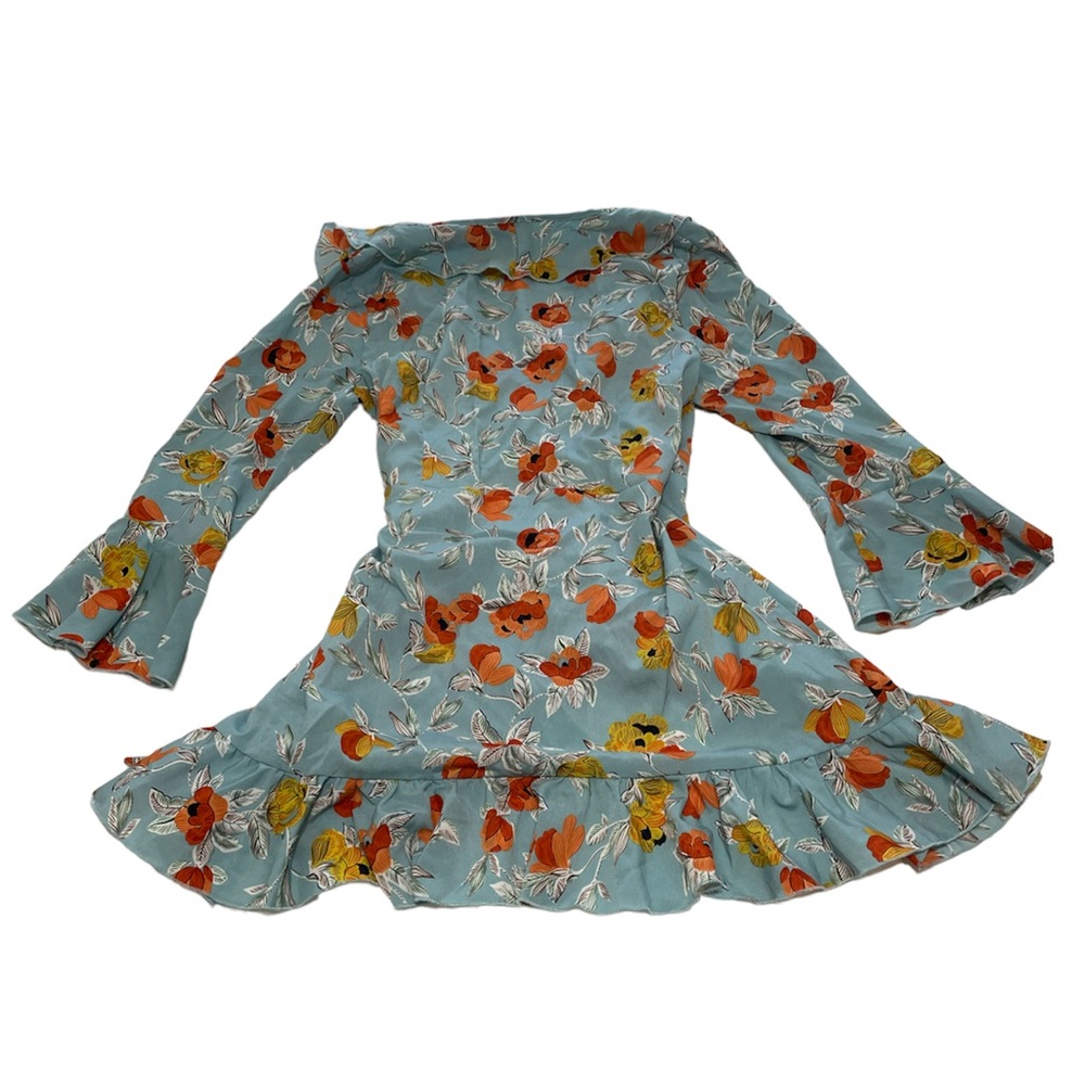 Pretty Little Thing Blue & Orange Floral Ruffle Wrap Dress - Picture 6 of 10